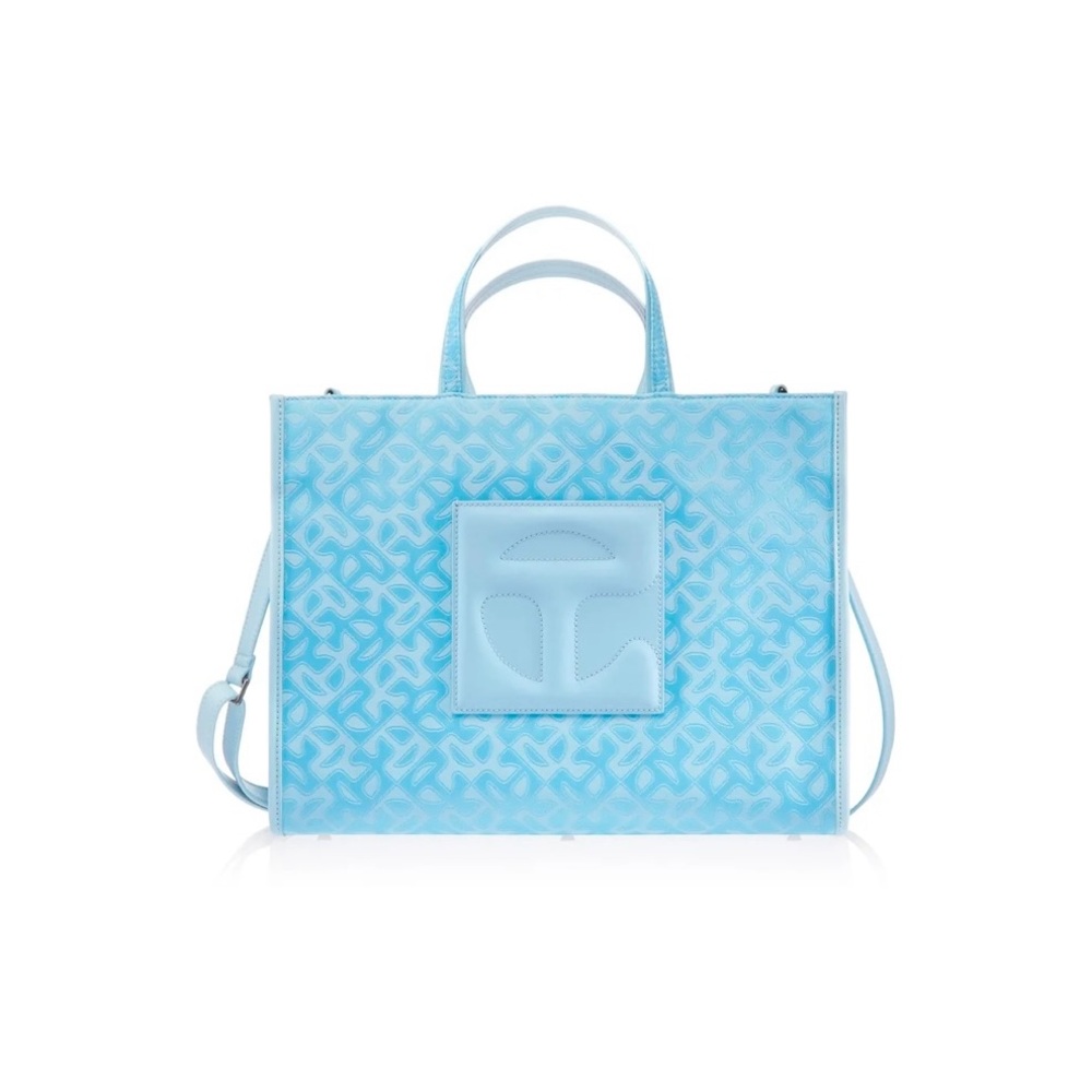 Telfar Medium Pool Blue Monogram Shopping Bag